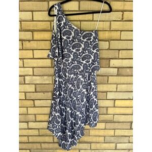Banana Republic Paisley One Shoulder Asymmetrical‎ Dress Navy White 00 Petite
